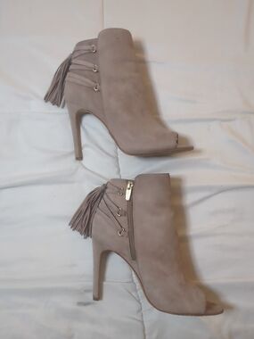 Vince Camuto Taupe Suede Tassel Ankle Boots
